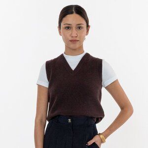 Los Angeles Apparel Cashmere Knit V-Neck Vest in Dark Hickory L